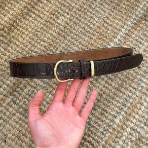 &Other Stories Brown Croc Leather Belt with Gold Buckle